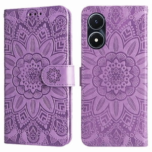 Funda Tipo Cartera Foxdock Para Vivo Y02S , Diseño Girasol En Relieve, Cuero Pu, Cierre Magnético, Soporte Y Tarjetero