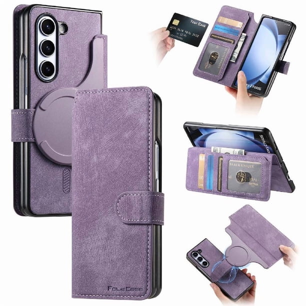 Funda Billetera Magnética para Samsung Galaxy Z Fold 6 Soporte Tarjetas Desmontable Morado