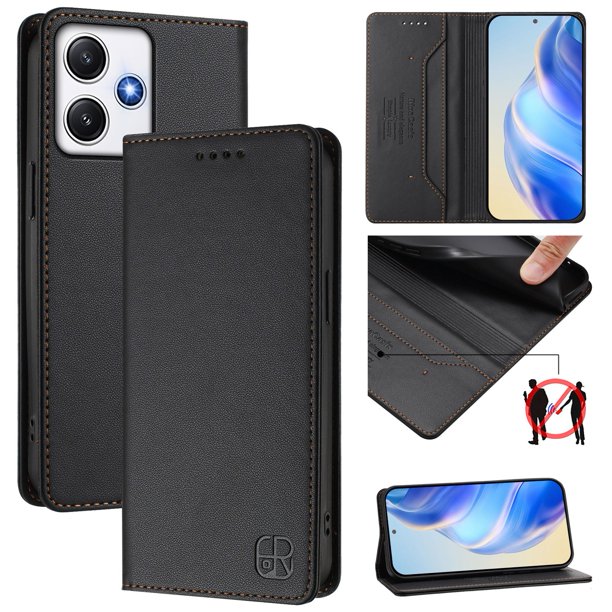 Funda Billetera con Soporte para Xiaomi Redmi 12 4G/5G Bloqueo RFID Plegable Negro