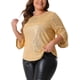 thumbnail image 4 of Agnes Orinda Conjuntos de Halloween para Mujeres Tallas Grandes Tops de Escuela Colegio Brillantes Manga 3/4 con Abertura Cuello Redondo Brillo Destello Lentejuelas Blusa de Fiesta 2025 4X Oro, 4 of 6