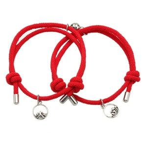 Millam - Par Pulseras Unisex Para Parejas Cuerda Roja Con Imán
