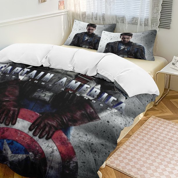 Captain America Bedding Comforter Sets 3-Piece Bedding Set Soft Warm Bed Set for Bedroom All Season