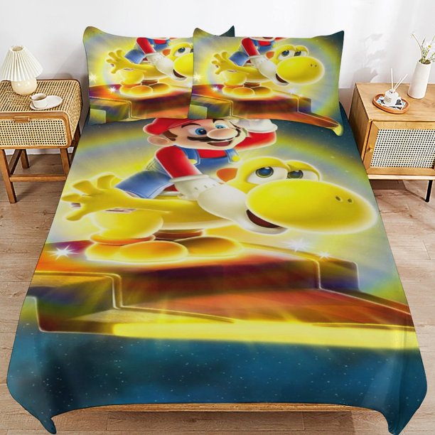 Super Mario Bed Duvet Cover Microfiber Bedding Sets 3D Printed Lightweight 3 Piece Comforter Sets for Kids Boys Girls