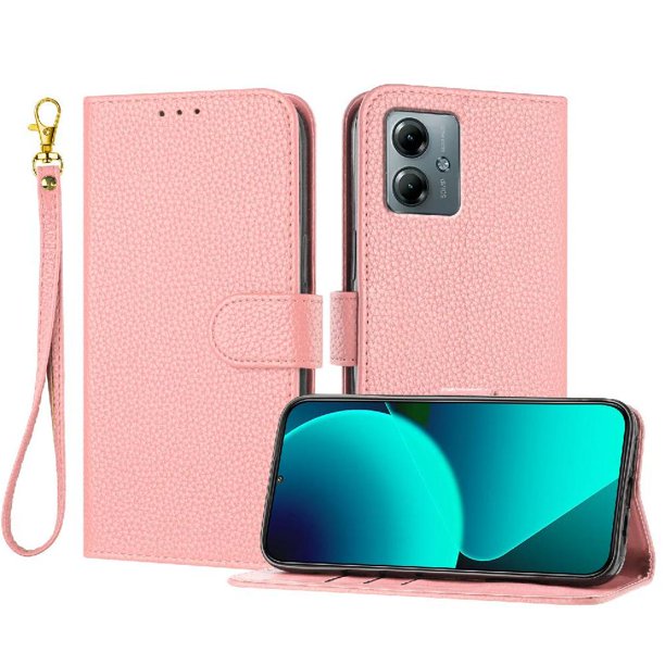 Funda Cartera para Motorola Moto G Power 2025 Tarjetero Soporte Magnético y Correa Rosa