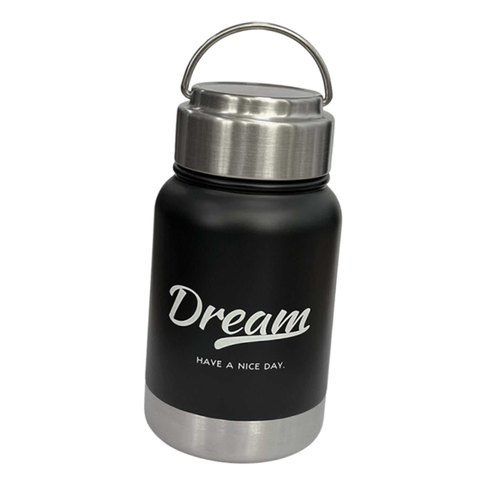 Ioensy - Botella De Agua Aislada, Termo De Boca Ancha Con Asa, Taza De Viaje Negra