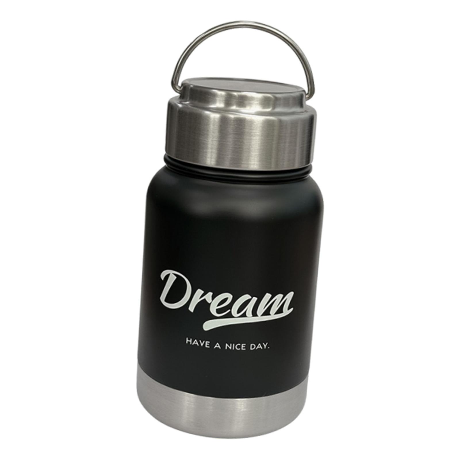 Ioensy - Botella De Agua Aislada, Termo De Boca Ancha Con Asa, Taza De Viaje Negra