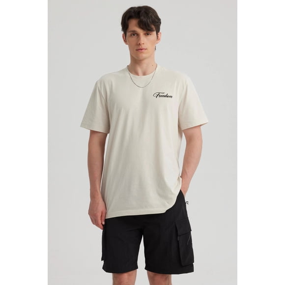 Polera Hombre Print Beach Crema