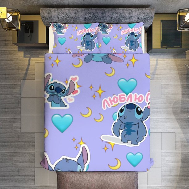 Stitch I Love You 3 Pieces Duvet Cover Set Full Size Super Soft Fade Resistant Microfiber
