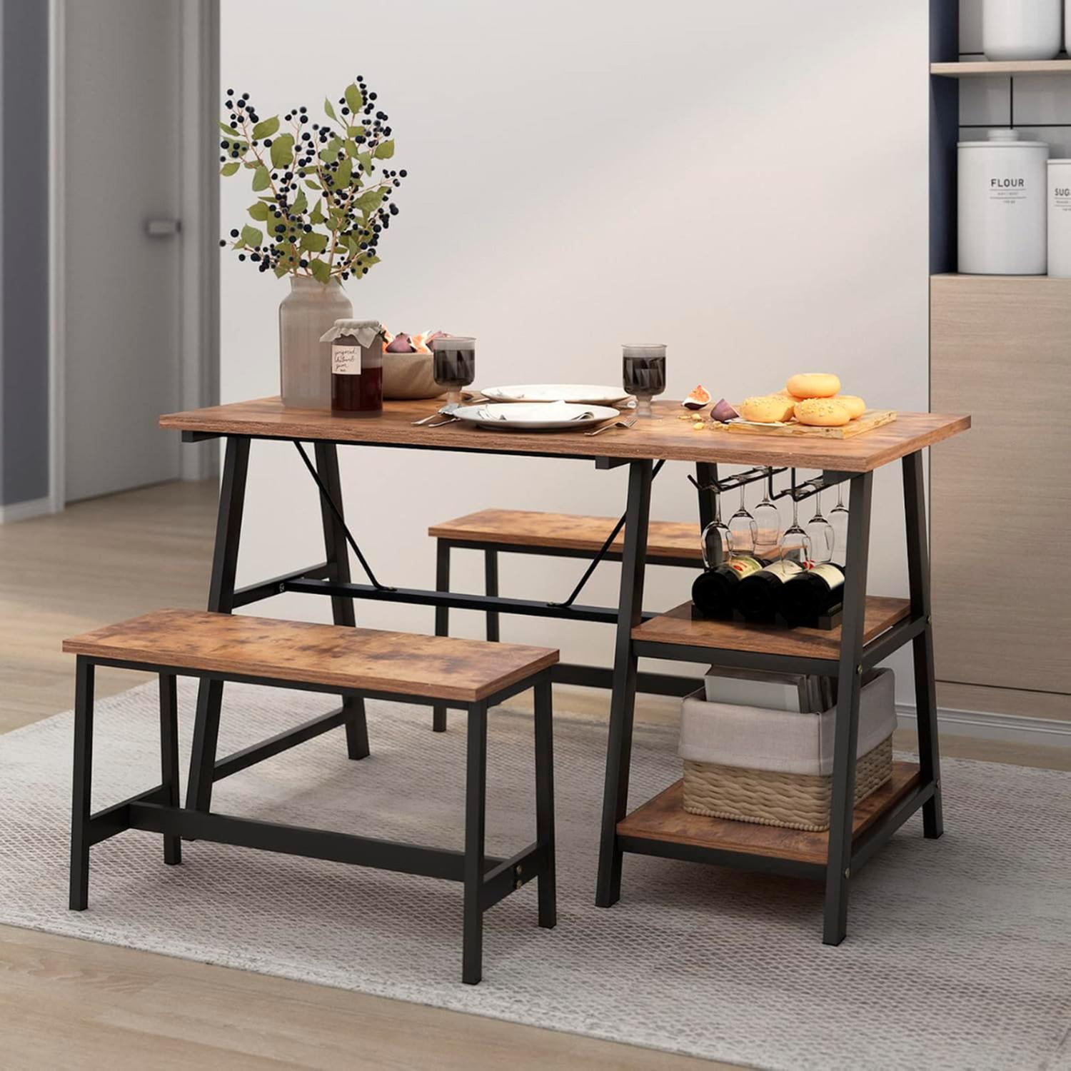 Pandalino - Pack Mesa Rectangular + 2 Banquetas | Estilo Industrial