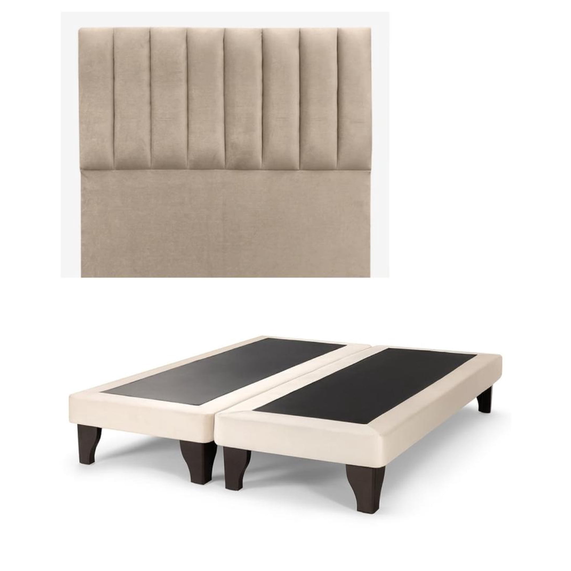 Kerabaalshop - Base De Cama Mas Respaldo De 2 Plazas 150x190cm Felpa Beige