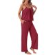 thumbnail image 4 of INSPIRE CHIC Conjunto de Pijama para Mujer Top de Tirantes Plisado y Pantalones Tejido Elástico Suave Verano 2026 Conjuntos de Descanso con Bolsillos XL Rojo, 4 of 5