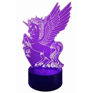 Lelumania - Lampara Ilusion 3D Unicornio De Fantasía De 7 Colores, Base Touch