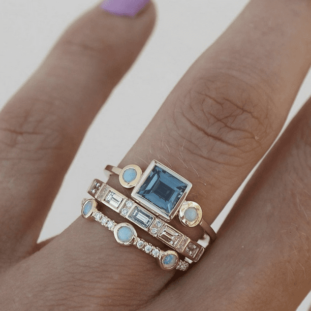 3-Piece Vintage Blue Zircon Engagement & Wedding Ring Set - Perfect for Brides & Grooms!
