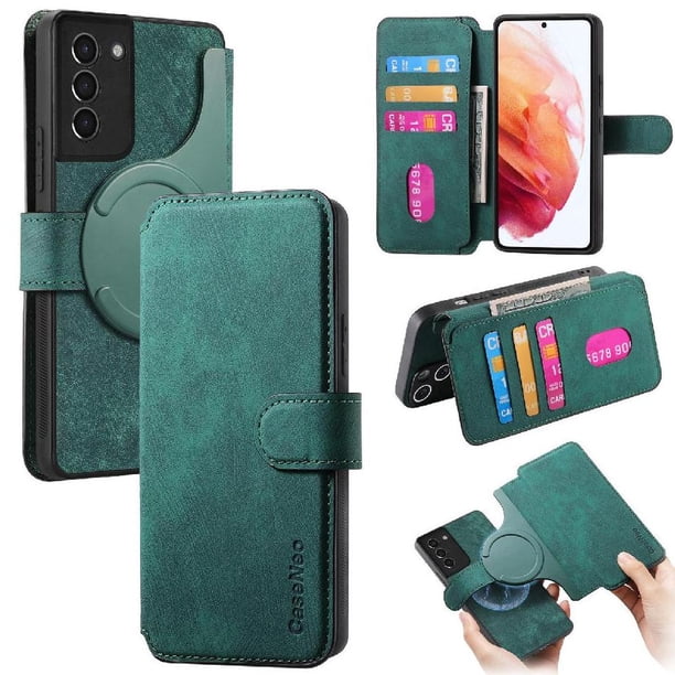 Funda Billetera Magnética para Samsung Galaxy S21 Plus Soporte Tarjetas Desmontable Verde