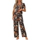 thumbnail image 2 of INSPIRE CHIC Conjunto de Pijama de Satén para Mujeres Regreso a Clases, Top de Manga Corta de Seda Floral y Pantalones 2 Piezas Pijamas S Negro-Naranja, 2 of 5