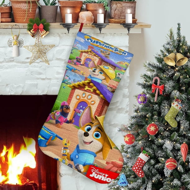 Pupstruction Tema: Calcetines de Navidad, fino lino blanco para colgar en escaleras y chimenea, decoración navideña para el hogar, regalo de Navidad.54cm×38cm