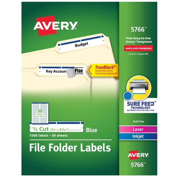 Etiquetas para carpetas de archivos Avery TrueBlock 1500 blanco/azul 5766