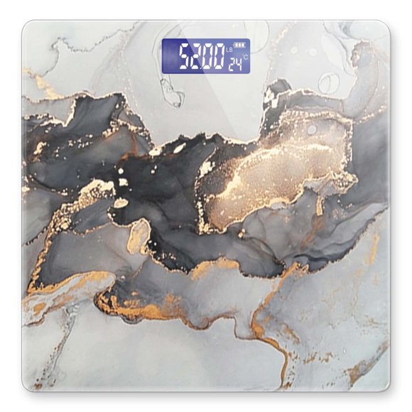 Báscula digital OBRVNASE 26 × 26 cm gris dorado con efecto mármol