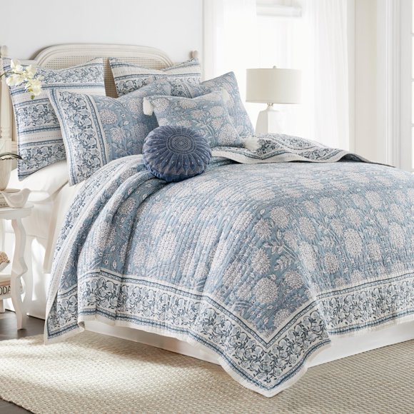 Juego de Edredón Reversible Levtex Home King 264x234 cm Azul Floral