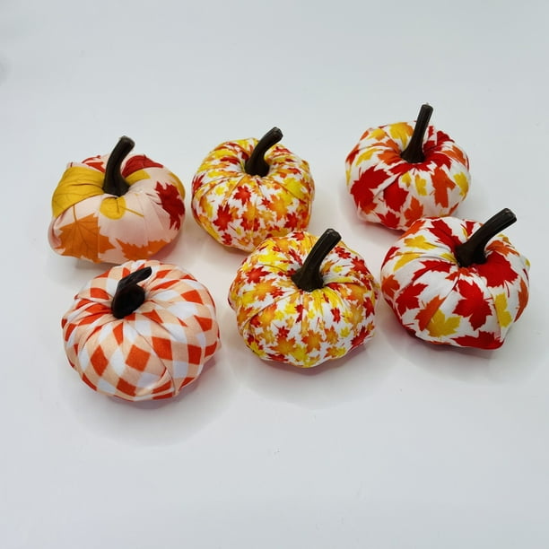 6pcs, Farmhouse Thanksgiving Day Hanging Pumpkin-Maple Leaf Gingham Fabric Ornament - Perfect for Fall Home Decor