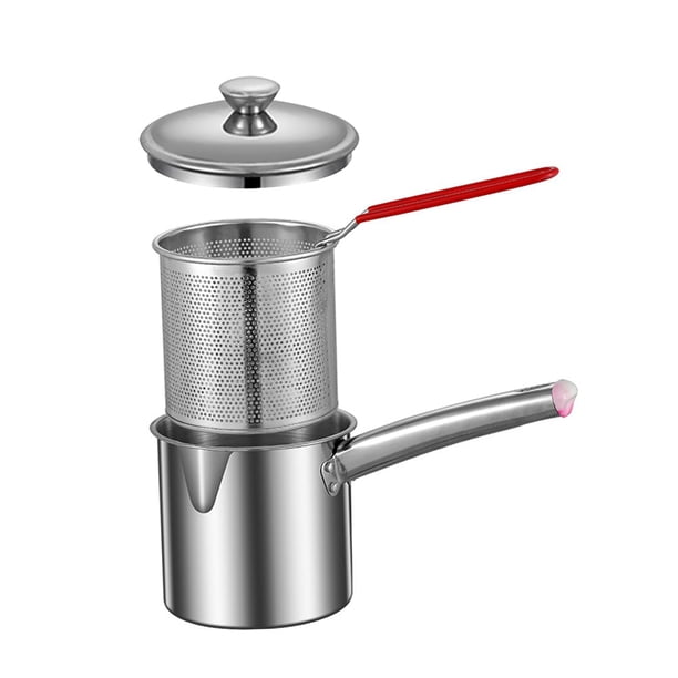 Sartén Freidora Freidora de grasa profunda Olla de cocina con cesta de colador Olla de cocina universal Olla de freidora pequeña para comedor Picnic , Pequeño con tapa