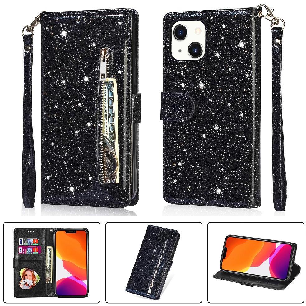 Foxdock - Funda Para Elegante Funda Iphone 14 Plus Glitter Con Cremallera-Ideal Para El Uso Diario