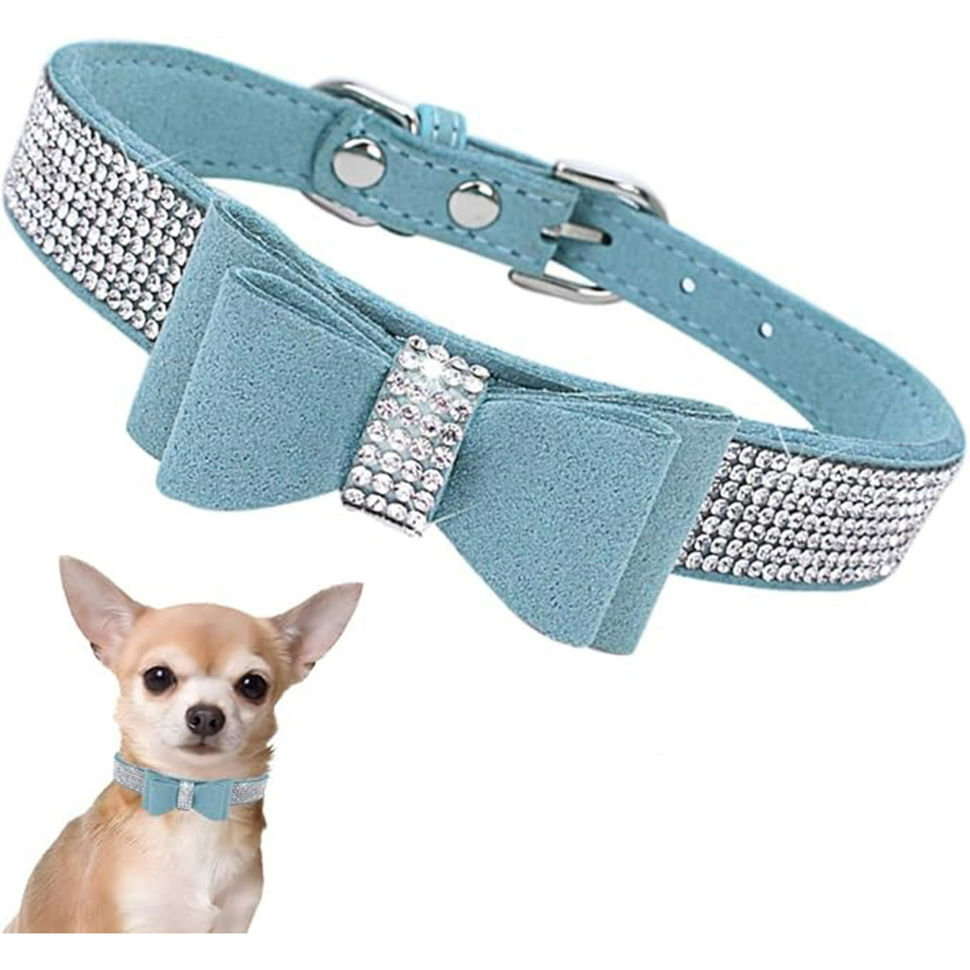 Veat00l - Collar De Perro De Diamante De Agua Con Lazo, Collar De Perro, Selección De Materiales De Alta Calidad, Suave Y Transpirable, Botón De Seguridad Ajustable, Diamante De Agua Brillante, S