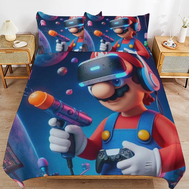 Super Mario 3-Piece Comforter Set for Bedroom Super Mario Bedding Set for Kids Adults Soft Microfiber Duvet Cover Set with Zipper Closure