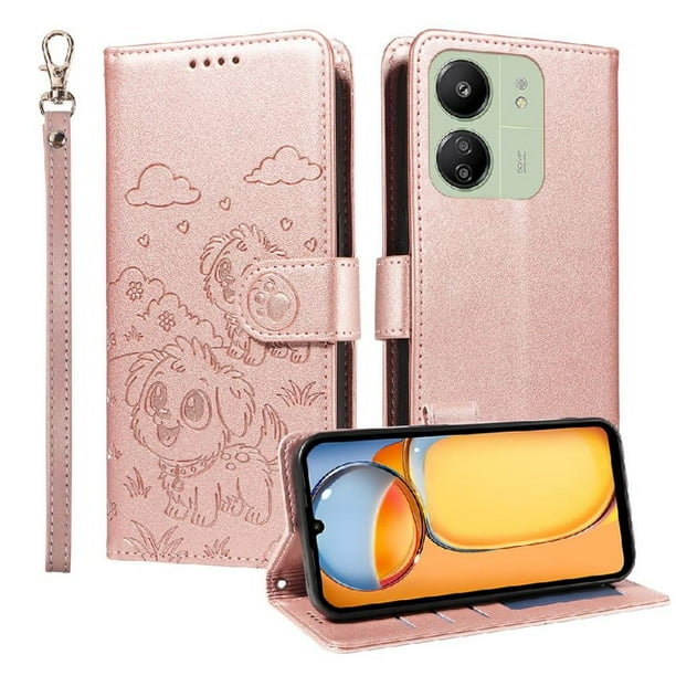 Funda Billetera FOXDOCK Compatible con Xiaomi POCO C65, Diseño Perrito Tierno, Ranuras para Tarjetas y Soporte Plegable