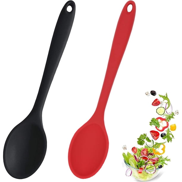 2 cucharas de silicona para cocinar, resistentes al calor, diseño higiénico, utensilios de cocina, cucharas para mezclar, cocinar, hornear y mezclar.