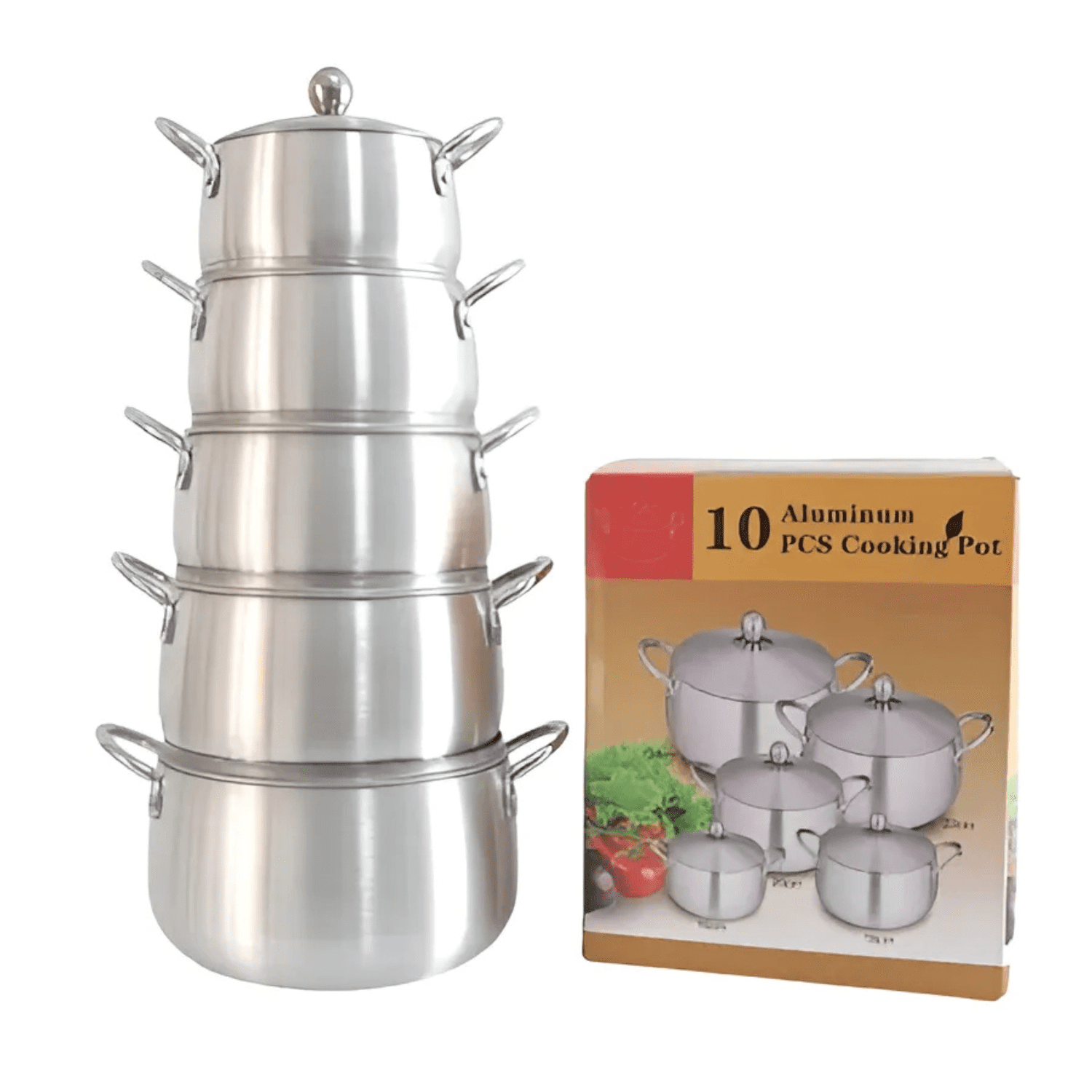 Genérico - Juego De Ollas Para Cocina De Aluminio De 10 Pzs Con Tapas Metálicas Plateado