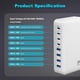 thumbnail image 5 of Cargador USB C Nongxiang, 200 W, 8 puertos, centro de carga rápida GaN, 5 of 7