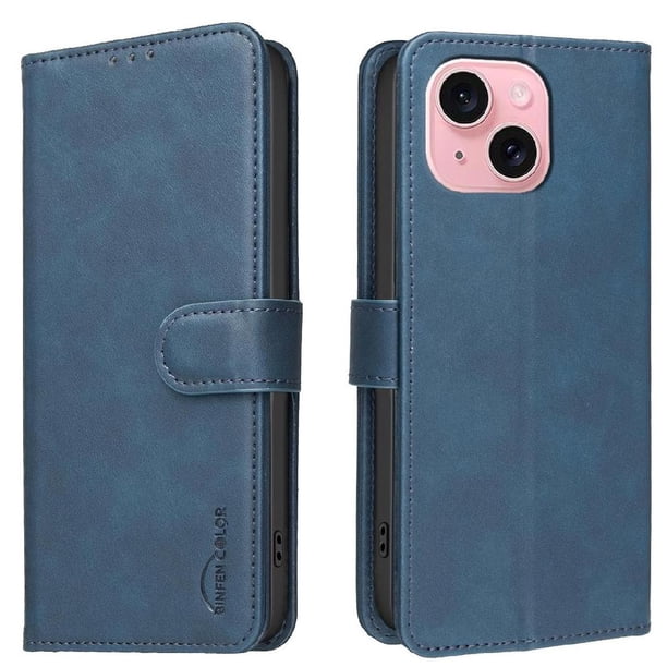 Funda Billetera para iPhone 14 Protección RFID y Soporte Ajustable Azul
