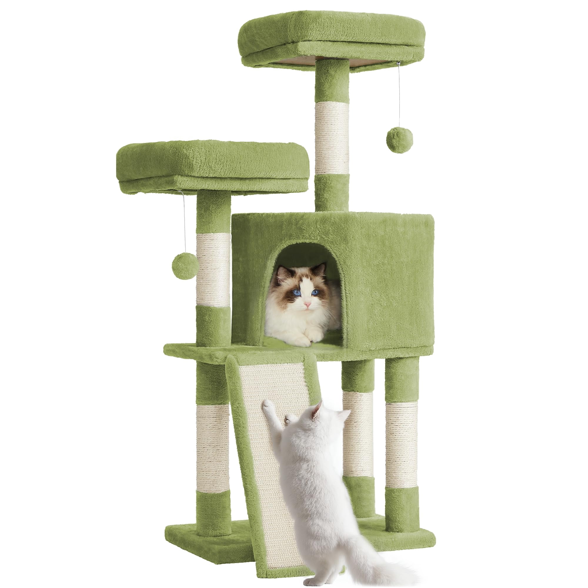 Rascador Cat Tree Feandrea Cat Tower Plush Para Condominios, Color Verde