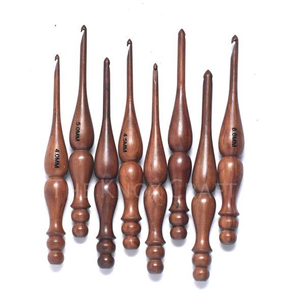 Set de ganchos de crochet de madera THE KNOX CRAFT – 7 piezas, 4‑10 mm