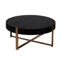 M&Ms - Modern Handcraft Drum Coffee Table 31.5 Inch Round Coffee Table For Living Room,Small Coffee Table With Sturdy Pedestal,Black