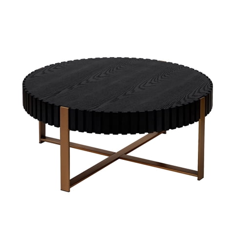 M&Ms - Modern Handcraft Drum Coffee Table 31.5 Inch Round Coffee Table For Living Room,Small Coffee Table With Sturdy Pedestal,Black