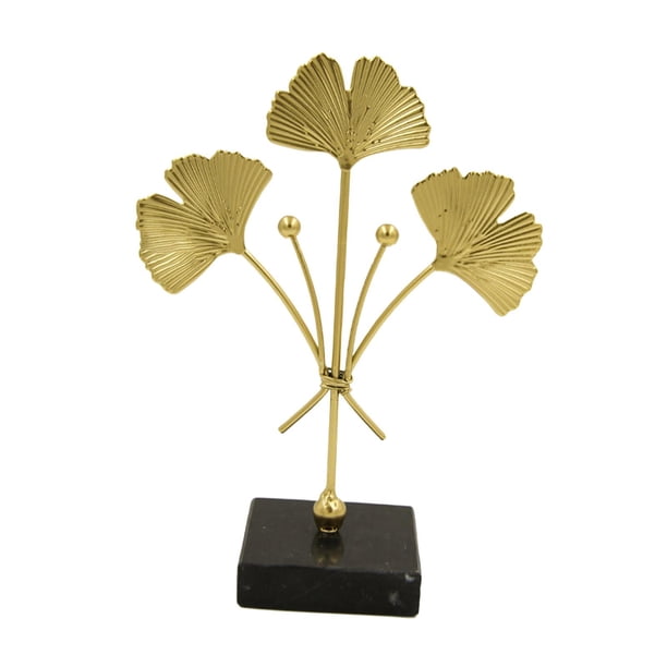 Escultura de hojas de Metal, arte del hierro, estatua de hoja, Base de mármol, adorno de hoja de Ginkgo para oficina, hogar, estantería, gabinete, dec , estiloA Estilo A
