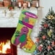 thumbnail image 1 of Barney y sus Amigos Tema: Calcetines de Navidad, fino lino blanco para colgar en escaleras y chimenea, decoración navideña para el hogar, regalo de Navidad.54cm×38cm, 1 of 5