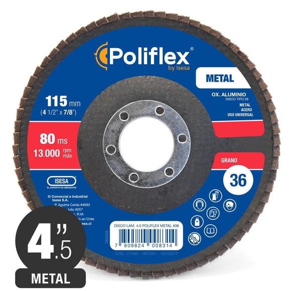Disco Flap Laminado - Metal - 4,5'' - Grano 36 - Poliflex