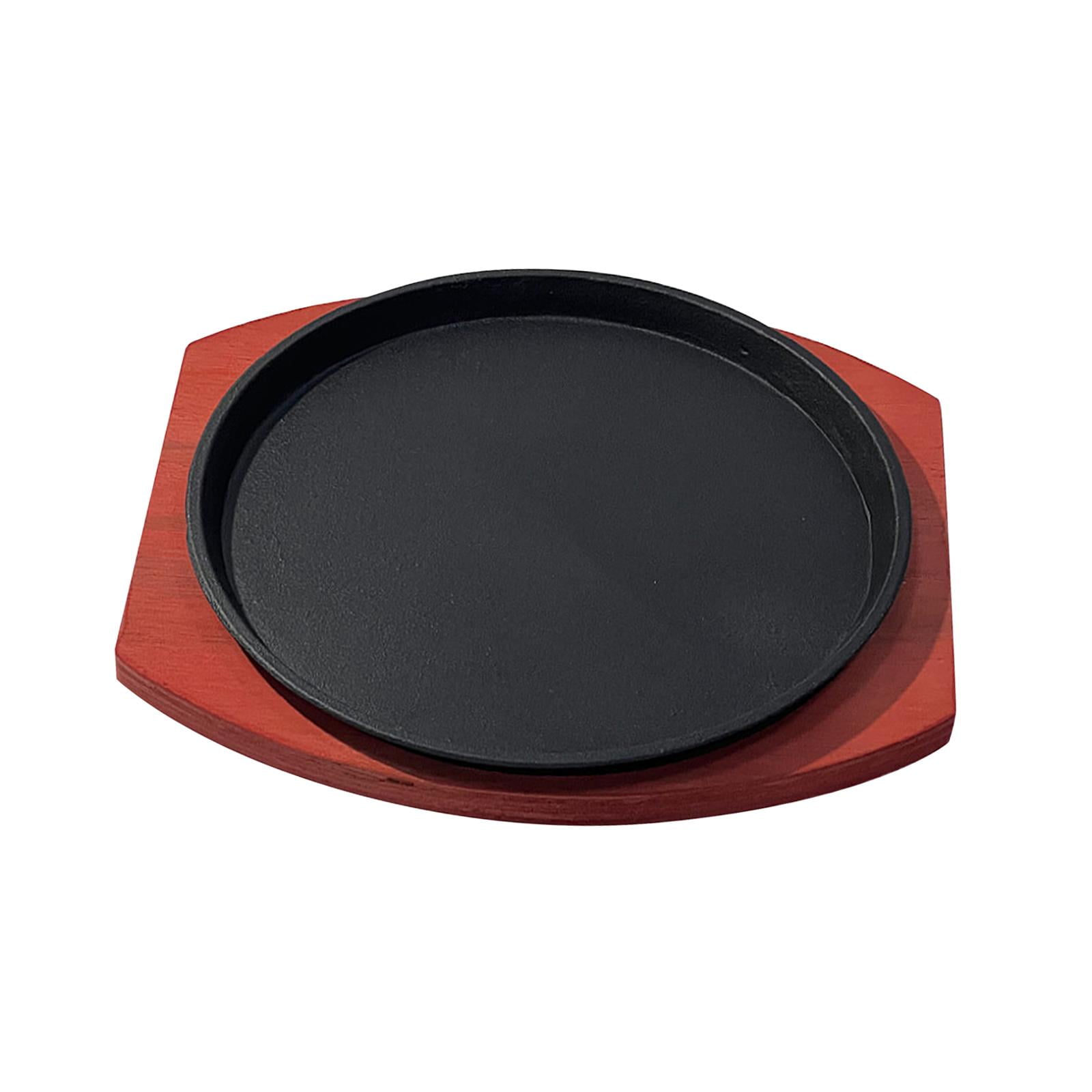 Magideal - Plato De Hierro Fundido Con Base De Madera/sartén Para Asar Y Redonda De Tamaño Personal/para Uso Doméstico En , 21cm