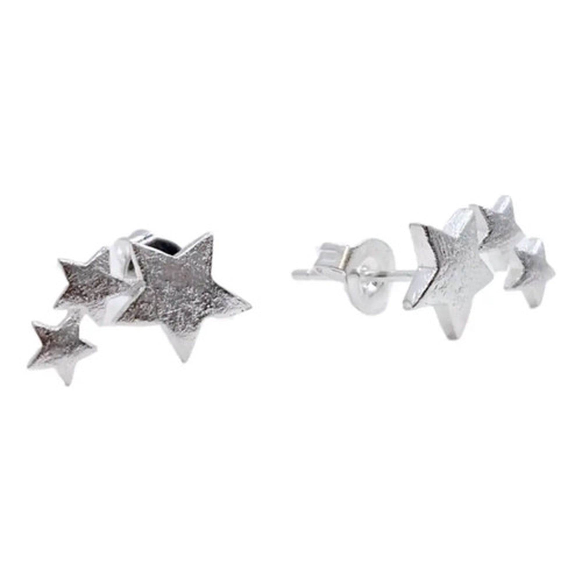 Marca - Aros Trio De Estrellas, Plata 925, Regalo Mujer Plateado