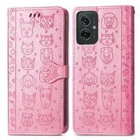 Funda Cartera Foxdock Para Motorola Moto G55 , Flip Pu Con Relieve De Gatos Y Perros, Tarjetero Y Soporte