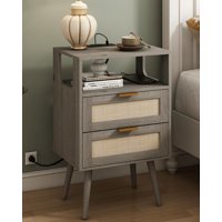 Mesita De Noche Veegle Rattan Gris