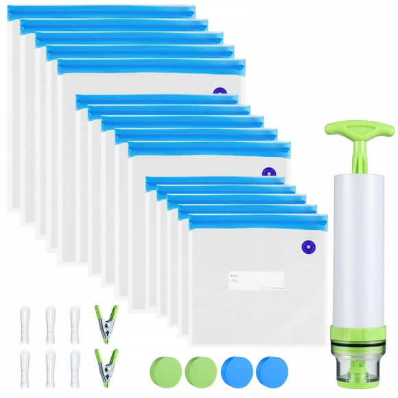 Kit de bolsas Sous Vide WHX 28 piezas, 15 bolsas reutilizables para almacenamiento de alimentos al vacío