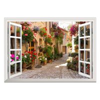 Magideal - Pegatinas De Pared Para Ventana Falsas, Calcomanías De Pared Para Ventanas, Póster De Decoración De Pared, Paisaje De Ventana Falsa De Carril Rosa , 57Cmx90Cm