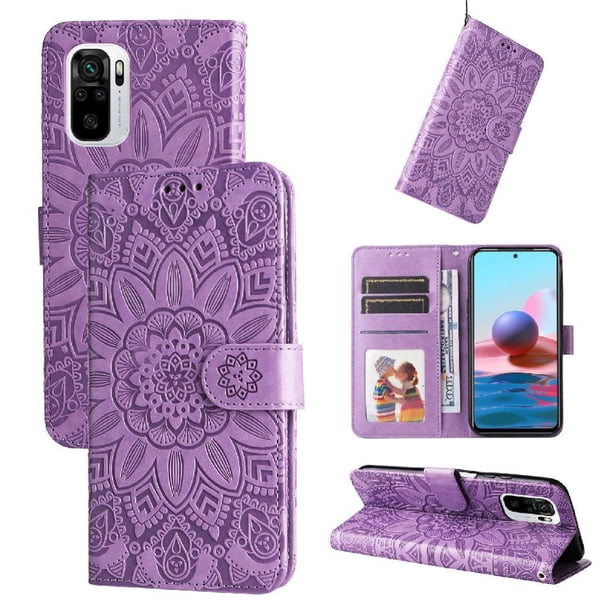 Funda tipo cartera FOXDOCK para Xiaomi Redmi Note 10s 4G , diseño girasol en relieve, cuero PU, cierre magnético, soporte y tarjetero