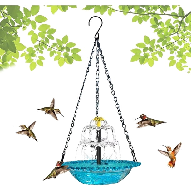Baño pájaros solar colgante doble capa atrae colibríes exterior jardín