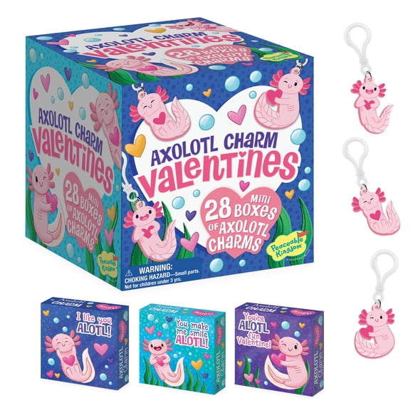 Kit de caja para el día de San Valentín Peaceable Kingdom Axolotl para niños