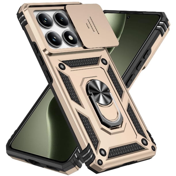 Funda Resistente Anillo Soporte Xiaomi 14T Privacidad Cámara Montaje Magnético Oro